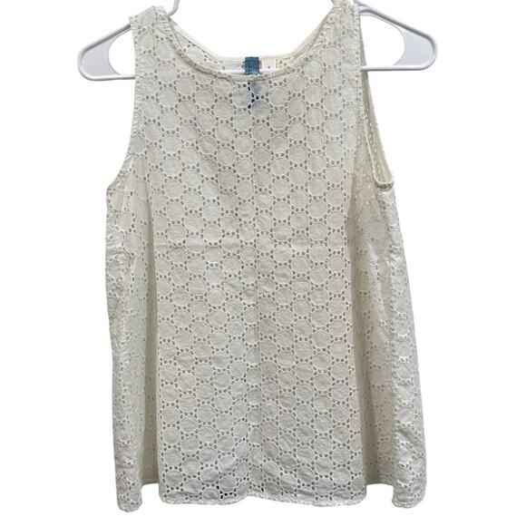 Cream‎ Ivory Eyelet Lace Open Back Sleeveless Top- Small - Picture 2 of 7